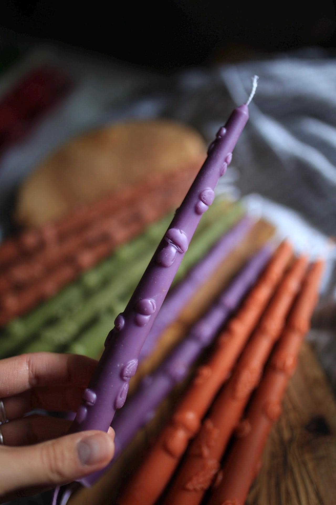 Beeswax taper candles, autumn pattern 6
