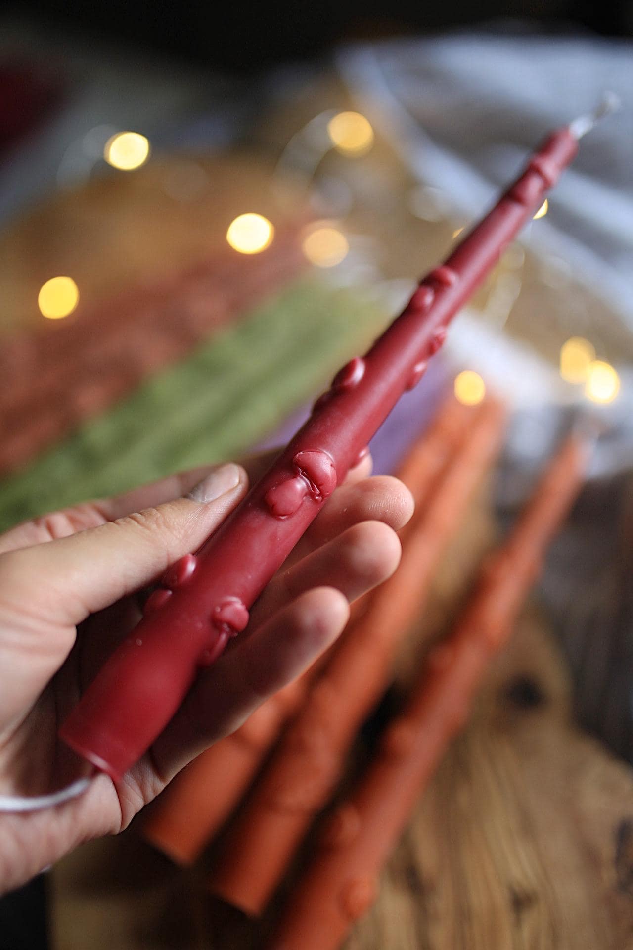Beeswax taper candles, autumn pattern 5