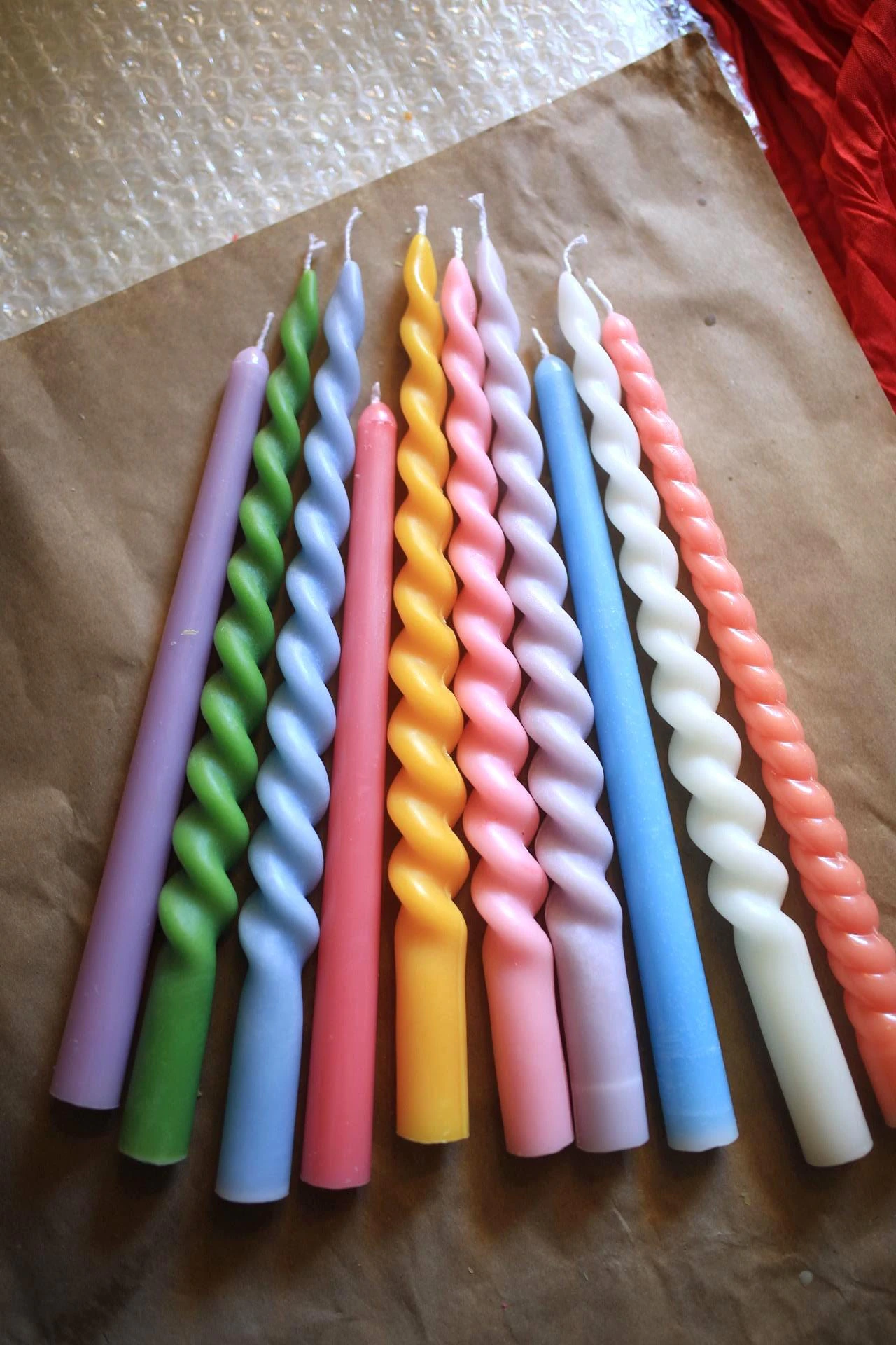 Pastel Spiral Beeswax Taper Candle