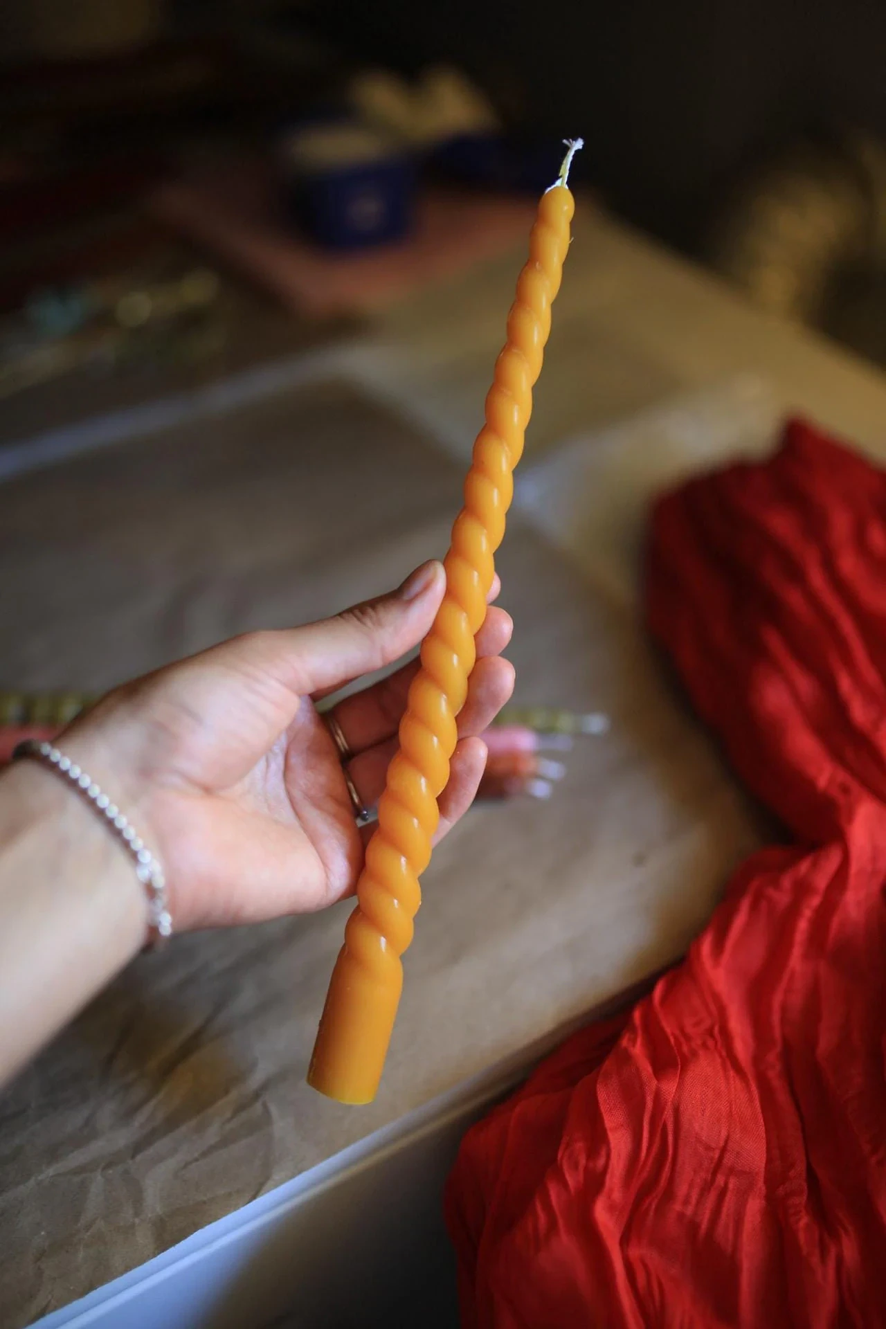 Autumn Beeswax Taper Candle spiral 2