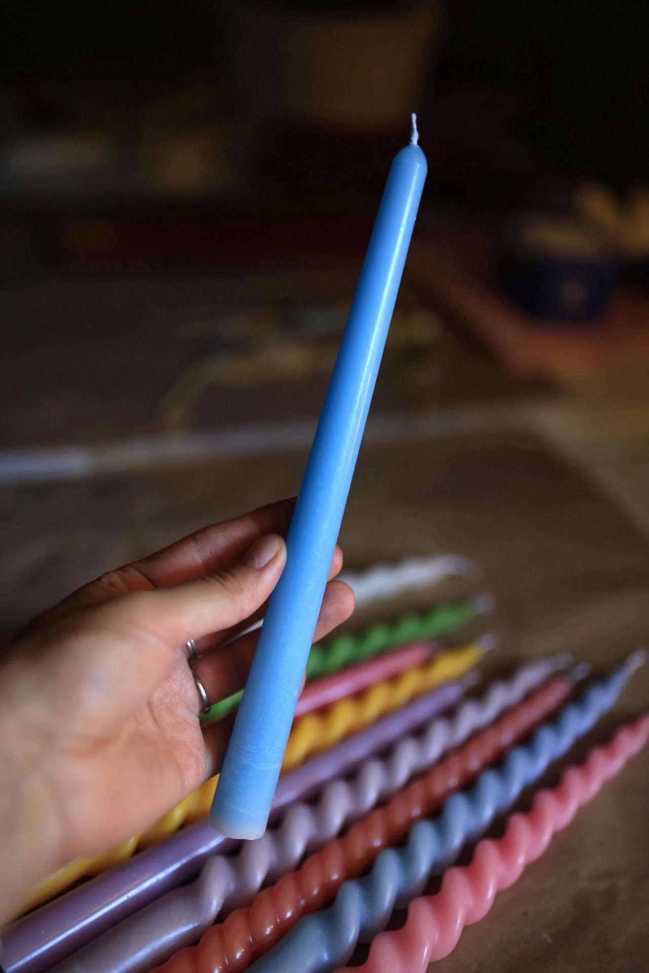 Pastel Spiral Beeswax Taper Candle 10