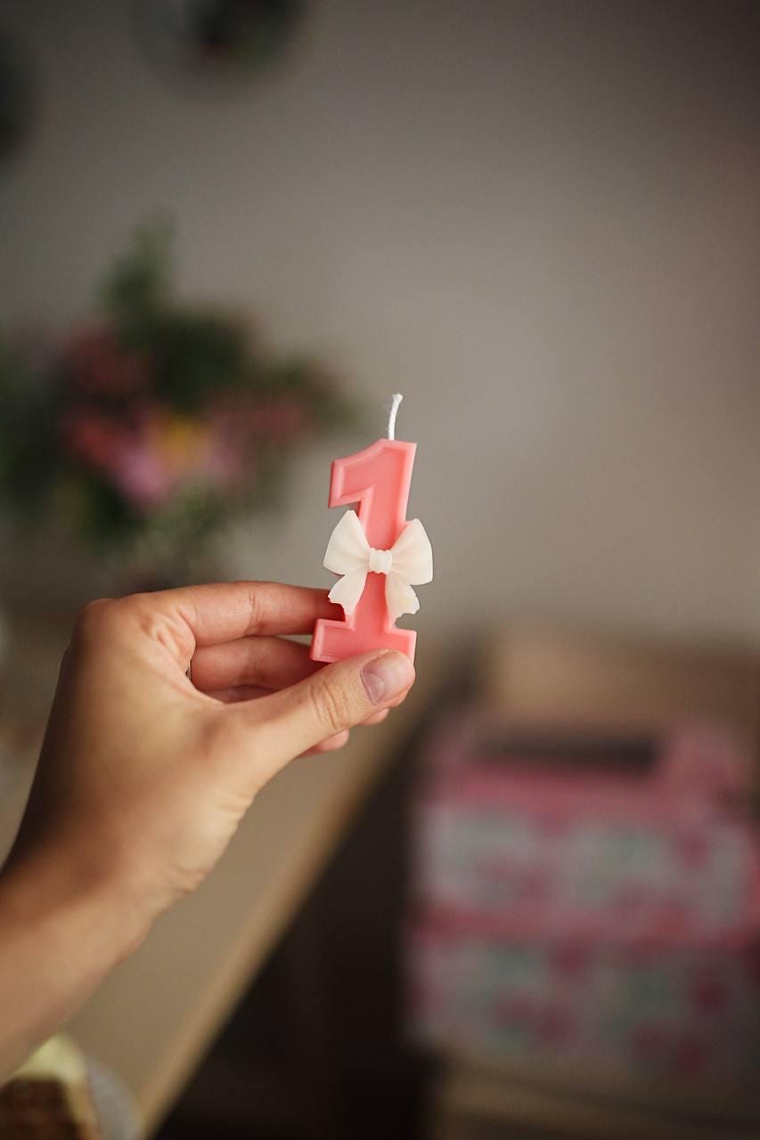 Beeswax Candles for Birthday Cakes, pink color - Eco-Friendly Candles - Number Candles - Cake Decoration - Anniversary Candles 7