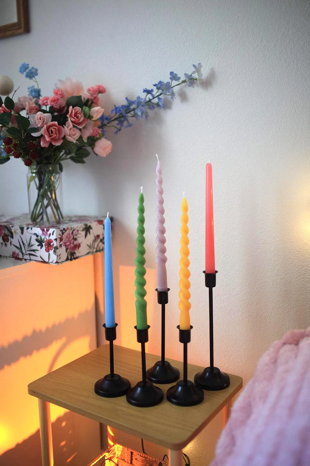 Pastel Spiral Beeswax Taper Candle 2