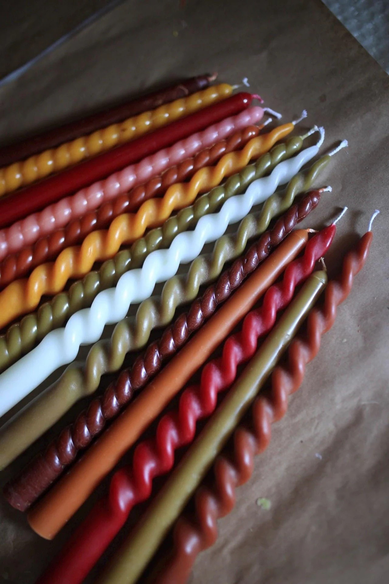 Autumn Beeswax Taper Candle spiral 8