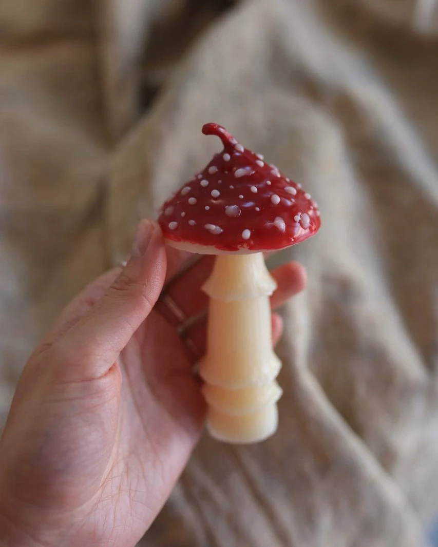 Handmade Amanita Beeswax Mushroom Candle 5