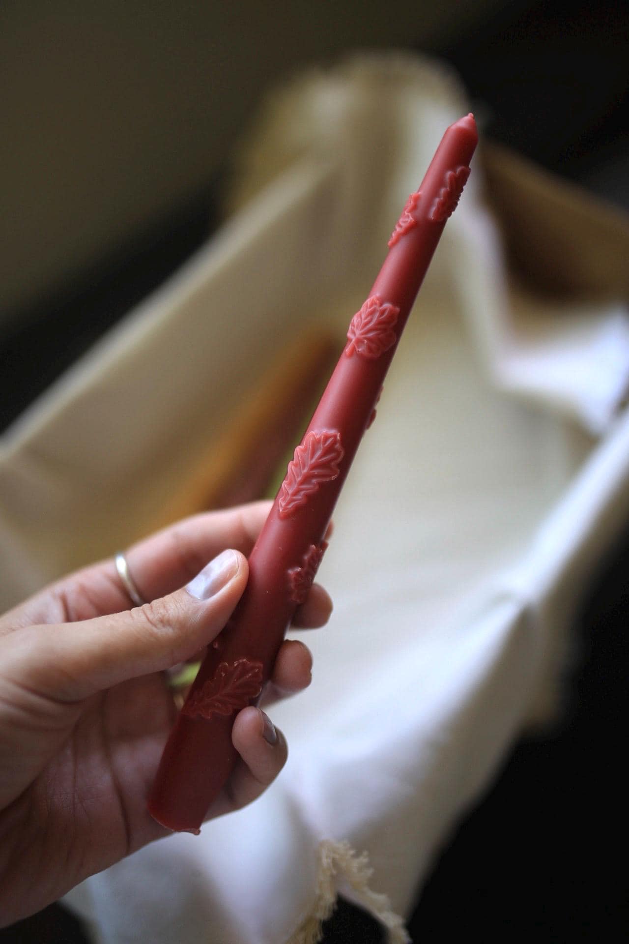 Oak Leaf Beeswax Taper Candle 5