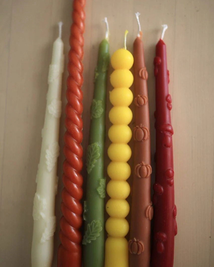 Autumn Nature Beeswax Candles — Set of 5