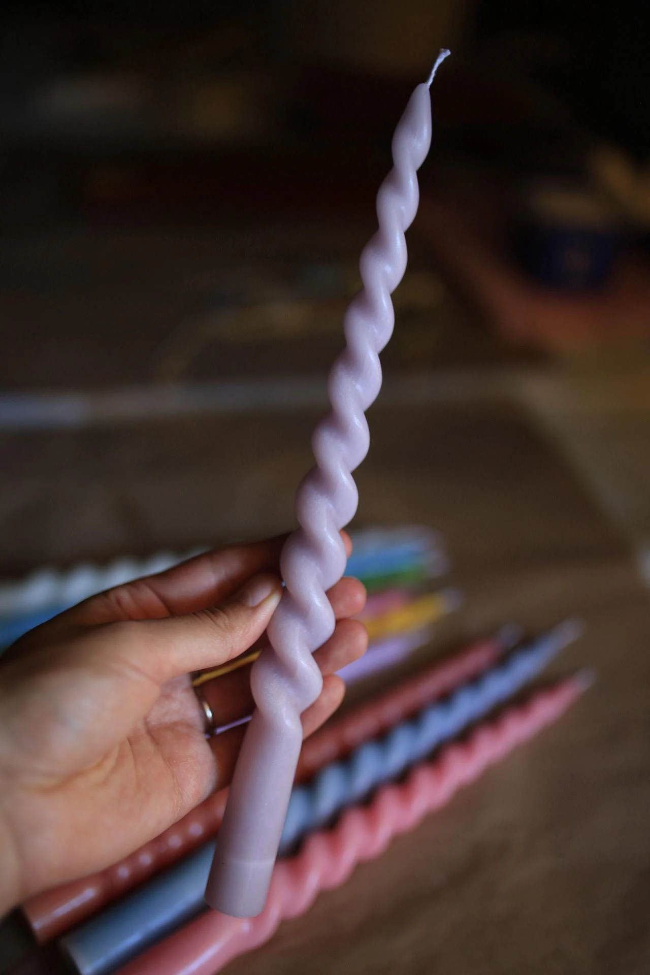 Pastel Spiral Beeswax Taper Candle 6