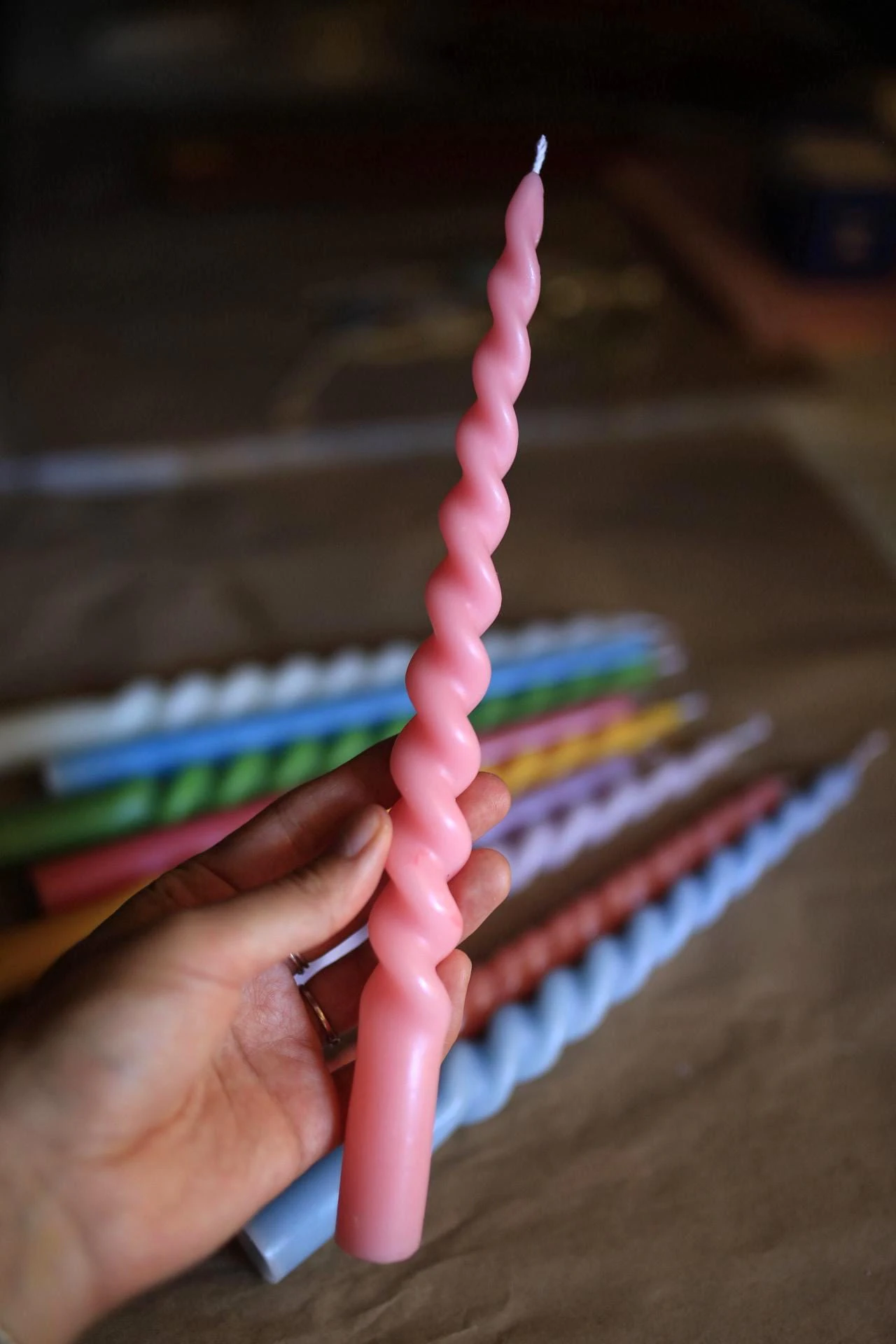Pastel Spiral Beeswax Taper Candle 8