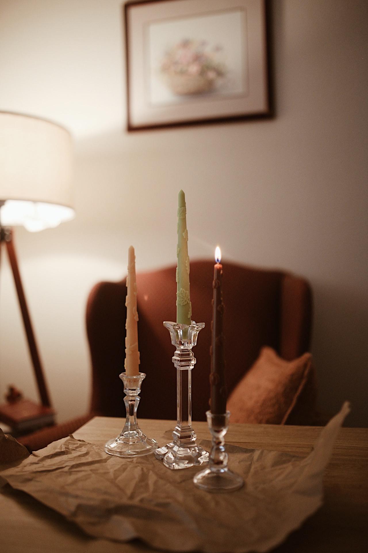 Beeswax taper candles, autumn pattern 2