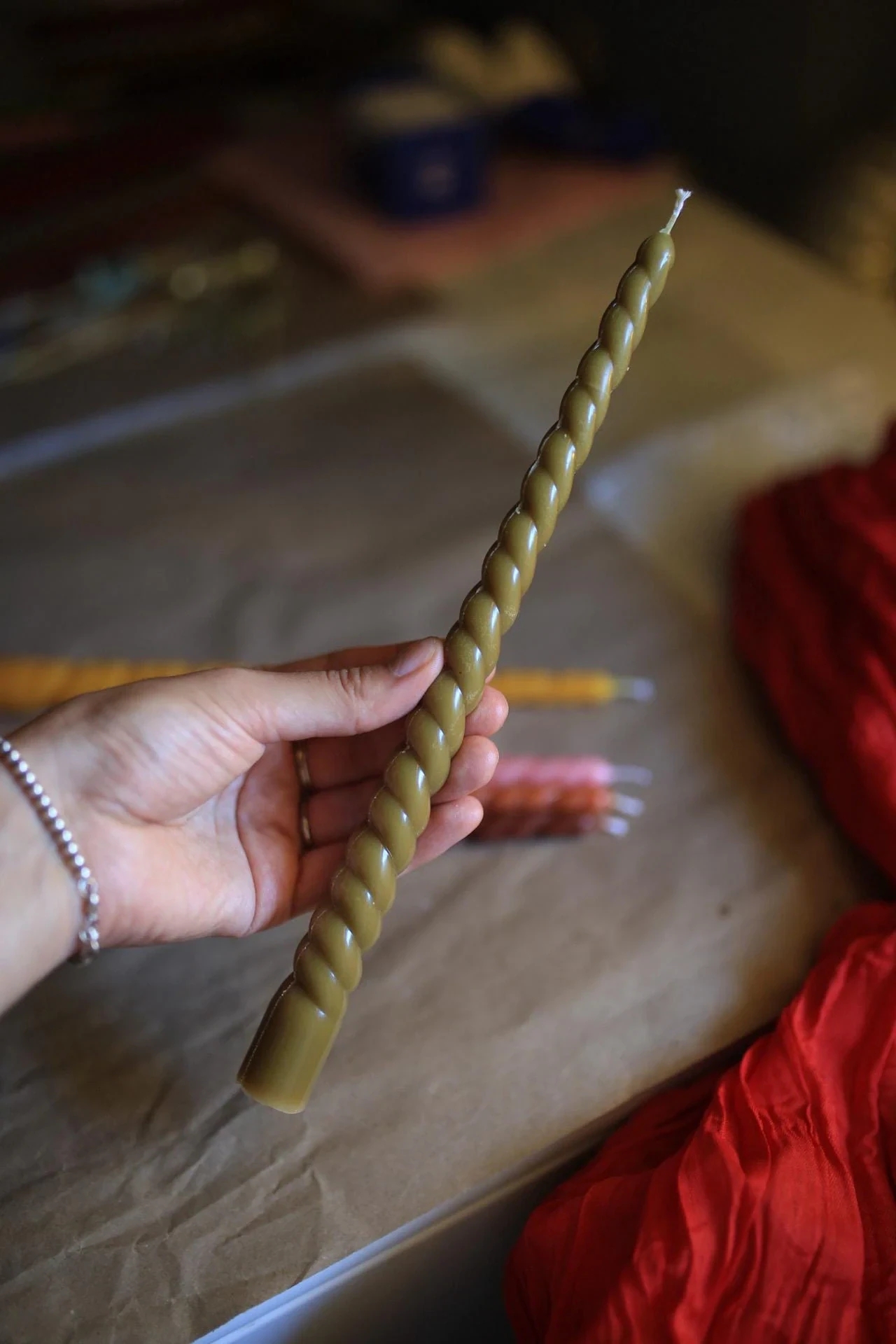 Autumn Beeswax Taper Candle spiral 6