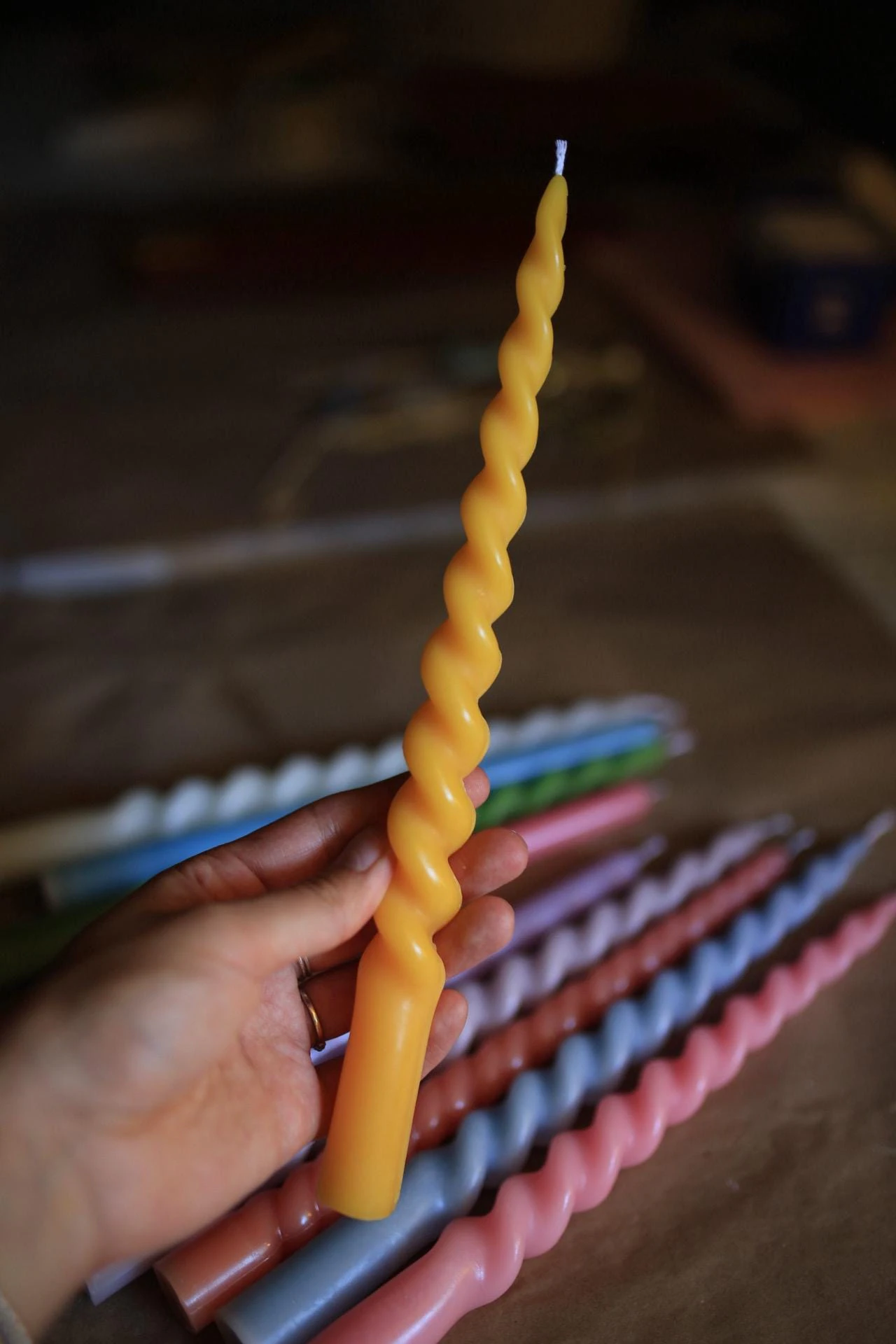 Pastel Spiral Beeswax Taper Candle 7