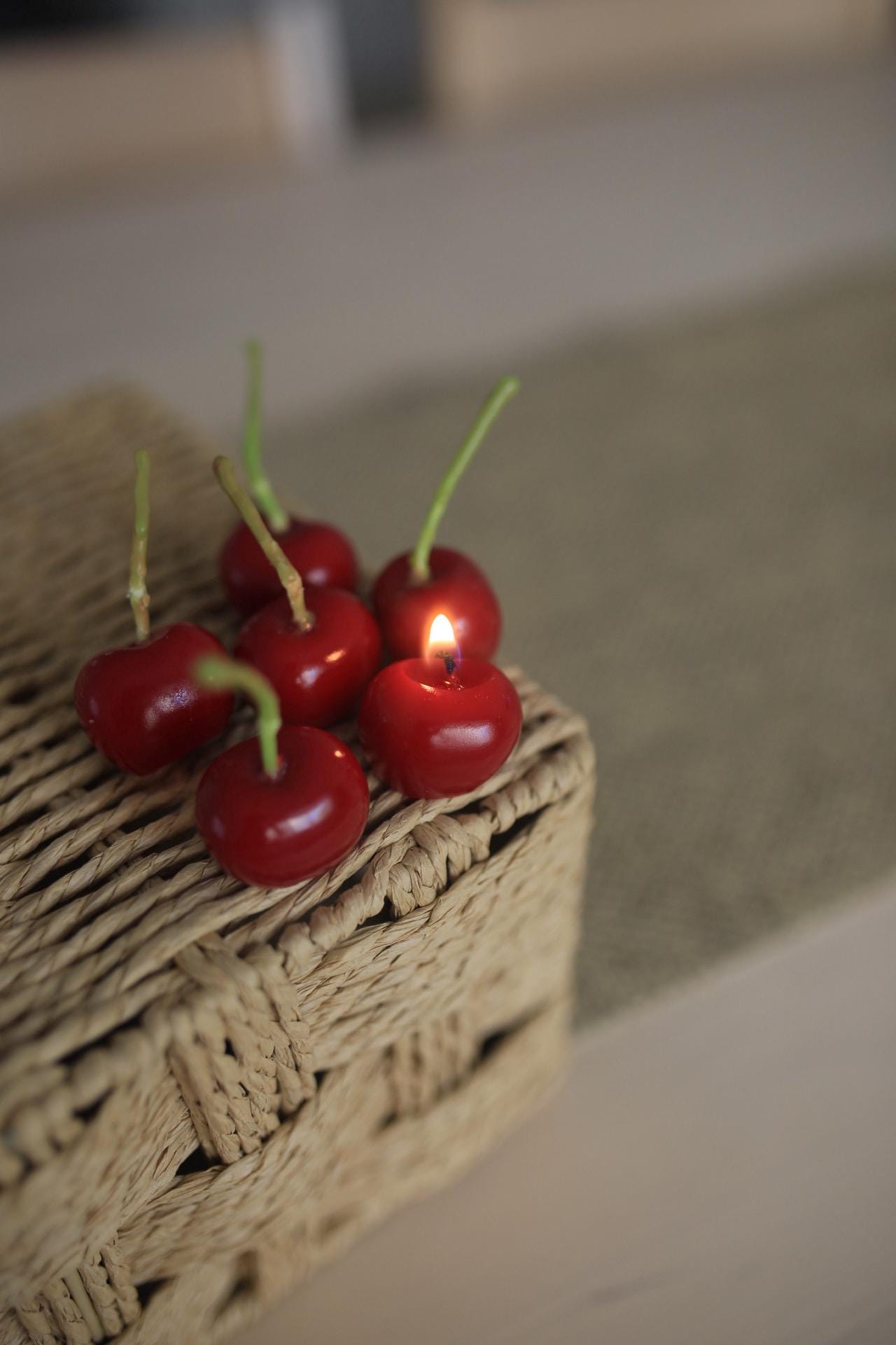 Beeswax Cherry Birthday Candle with Custom Number 5