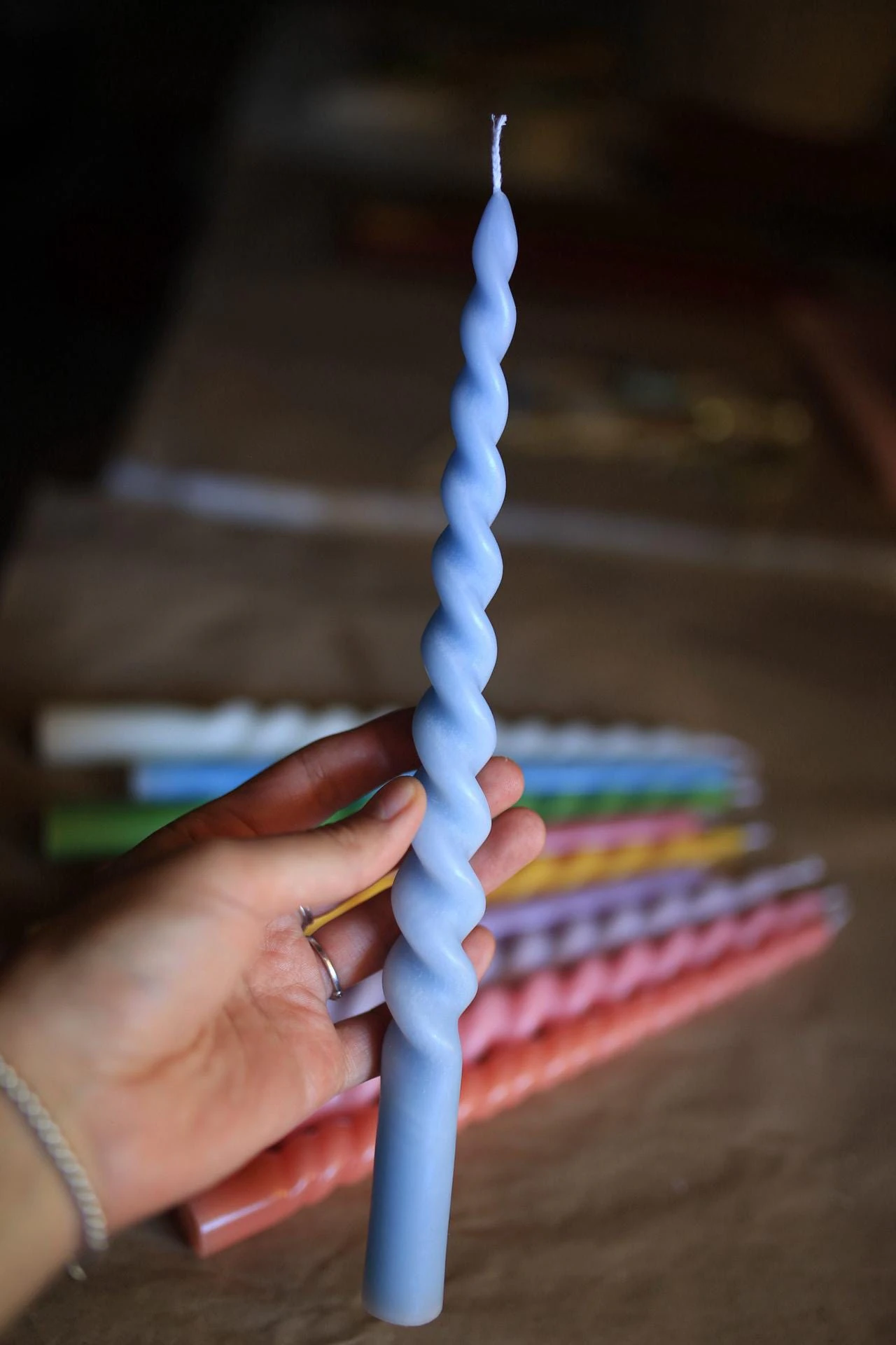 Pastel Spiral Beeswax Taper Candle 5