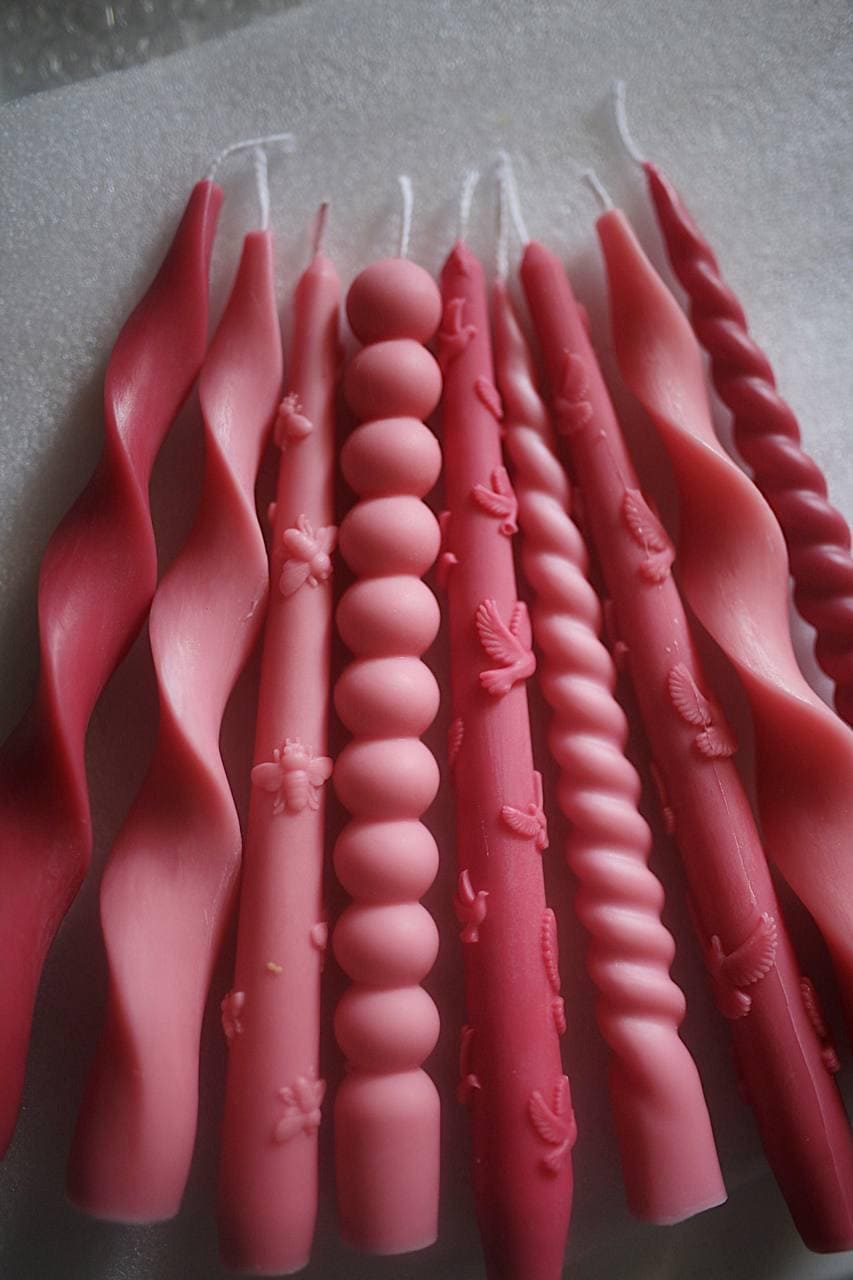 Pink Beeswax Taper Candle