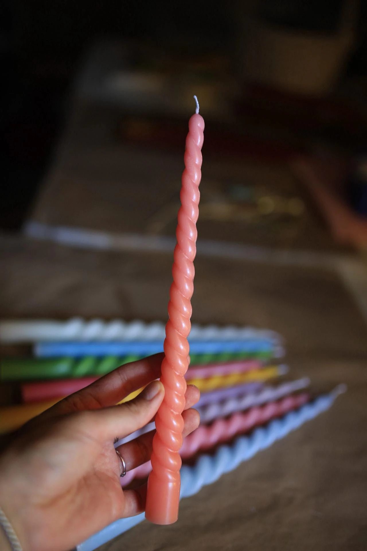 Pastel Spiral Beeswax Taper Candle 4