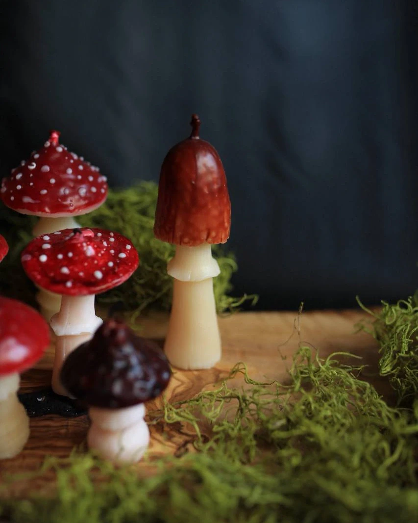Handmade Mushroom Beeswax Candle — Umbrella Design