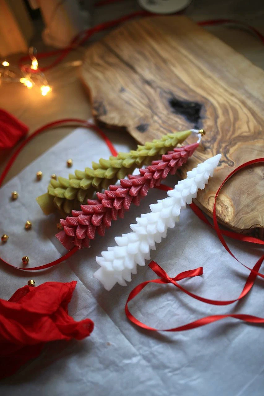 Set of 3 Christmas Tree Beeswax Taper Candle 5