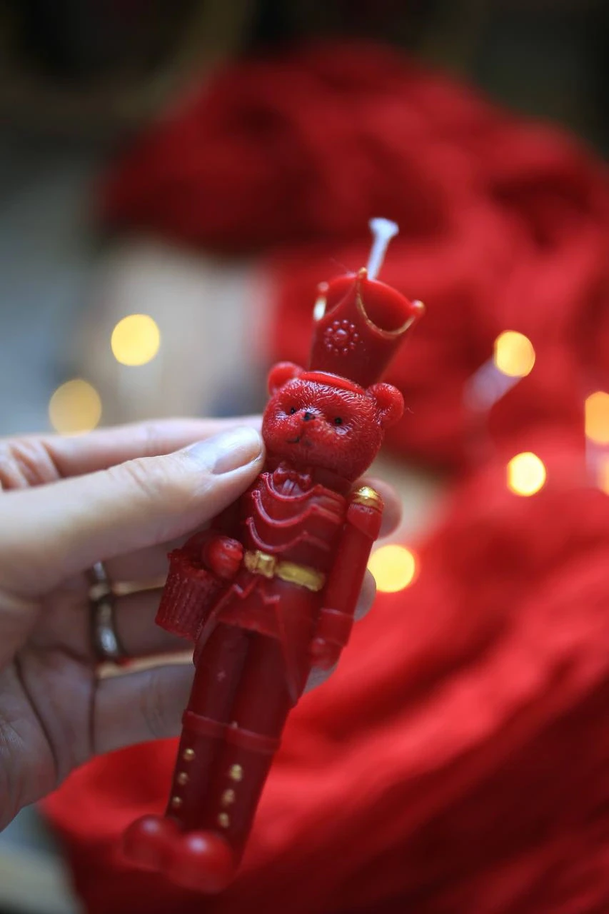 Hand-Painted Beeswax Nutcracker Bear Candle 4