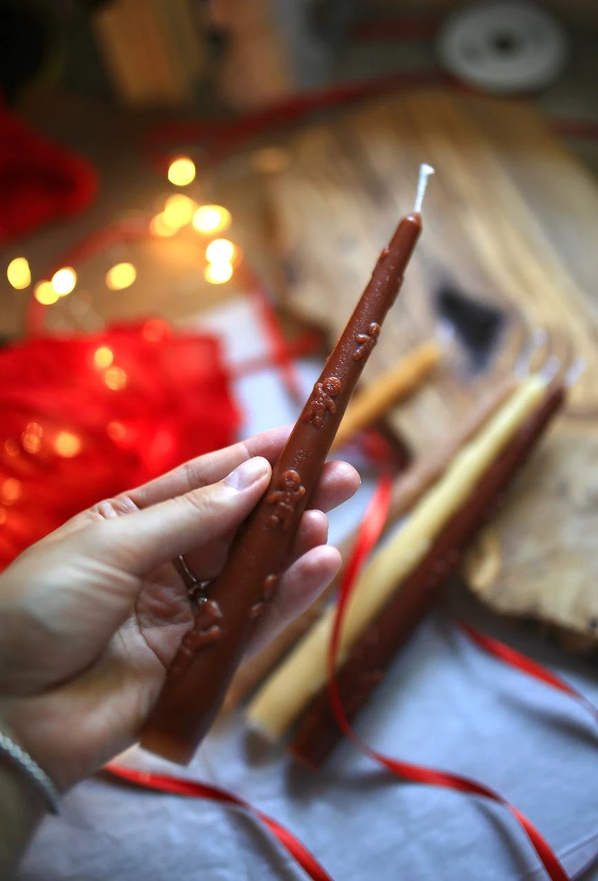 Gingerbread Man Beeswax Taper Candle 6