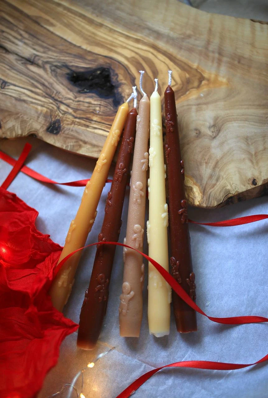Gingerbread Man Beeswax Taper Candle