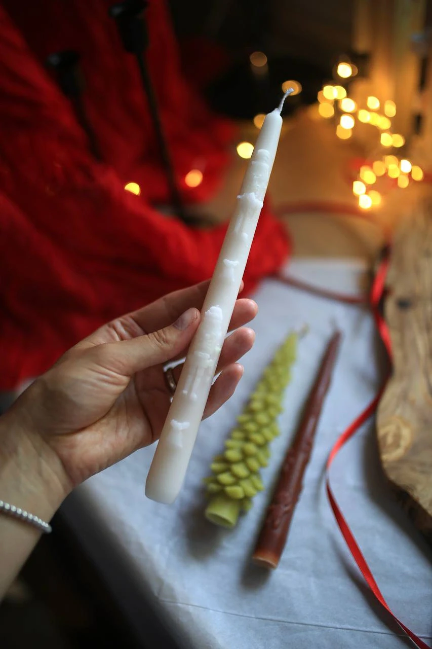 Set of 3 Christmas Beeswax Taper Candles 4