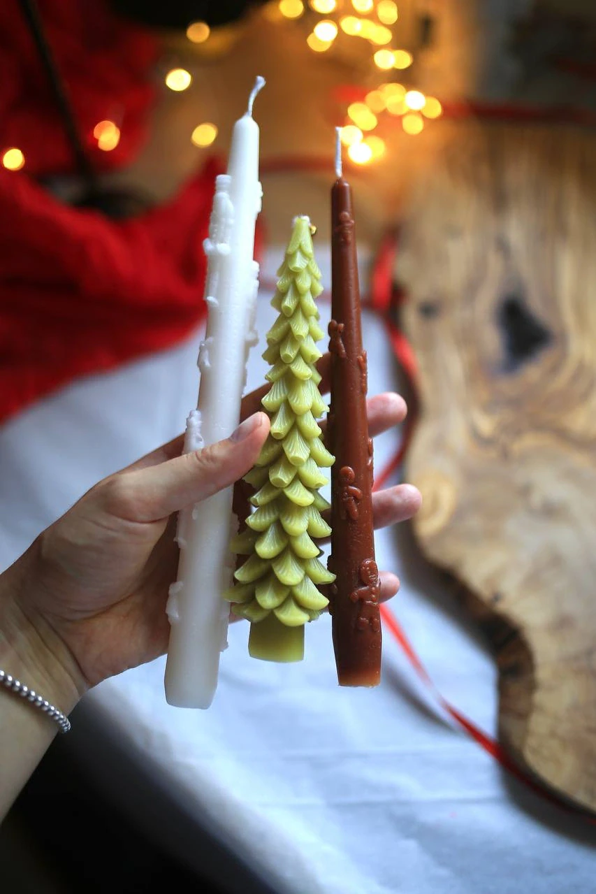 Set of 3 Christmas Beeswax Taper Candles 7