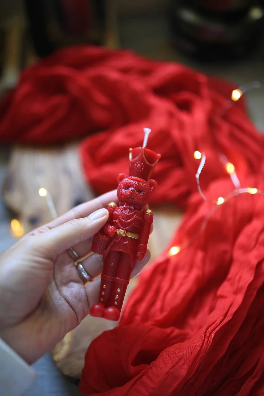 Hand-Painted Beeswax Nutcracker Bear Candle 2