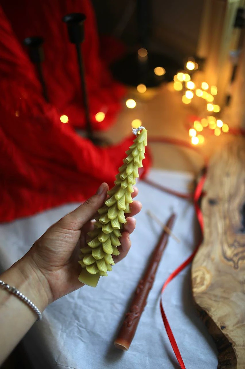 Set of 3 Christmas Beeswax Taper Candles 6