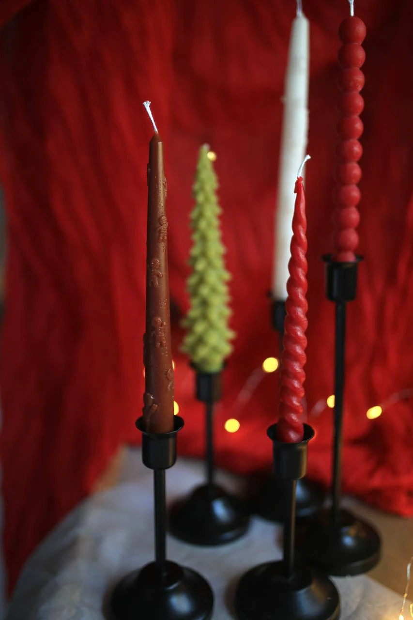 Set of 3 Christmas Beeswax Taper Candles 8