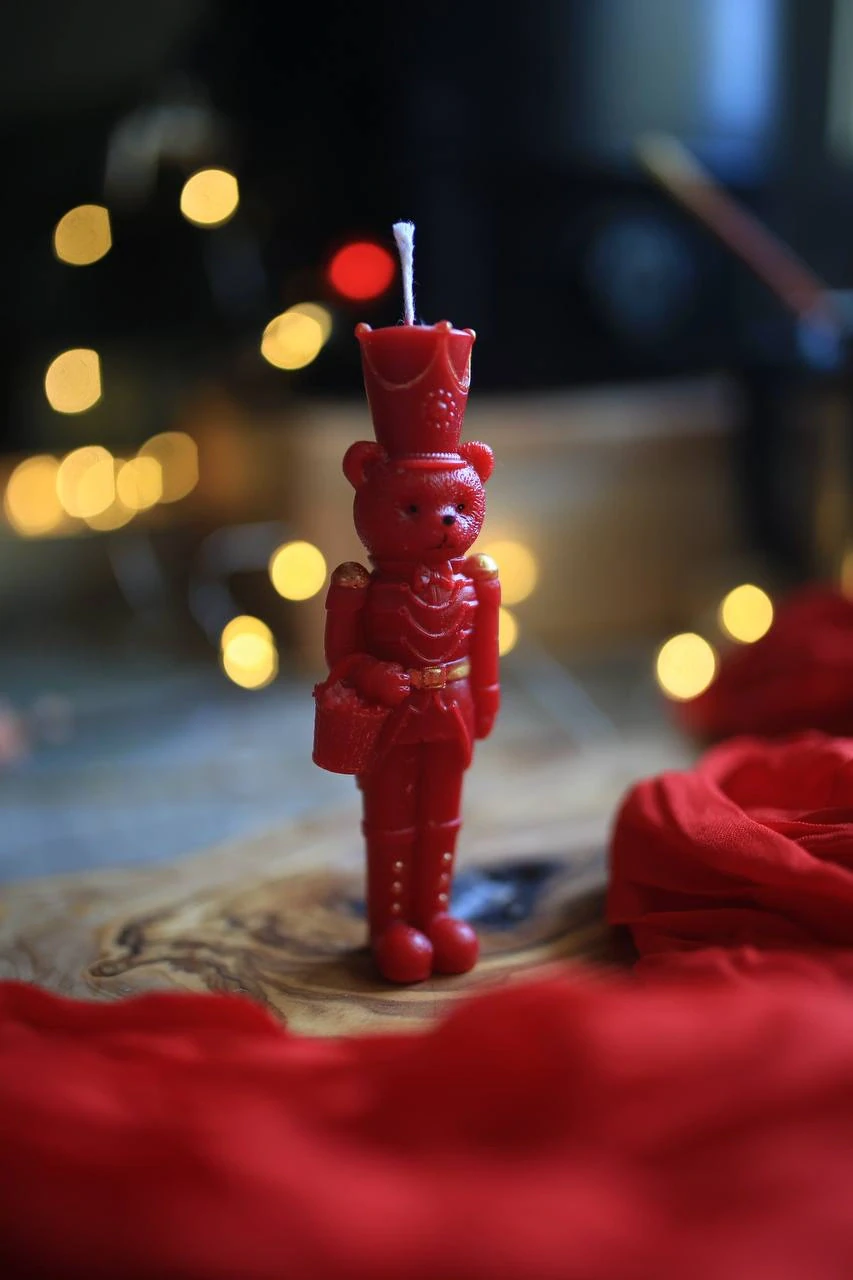 Hand-Painted Beeswax Nutcracker Bear Candle 1