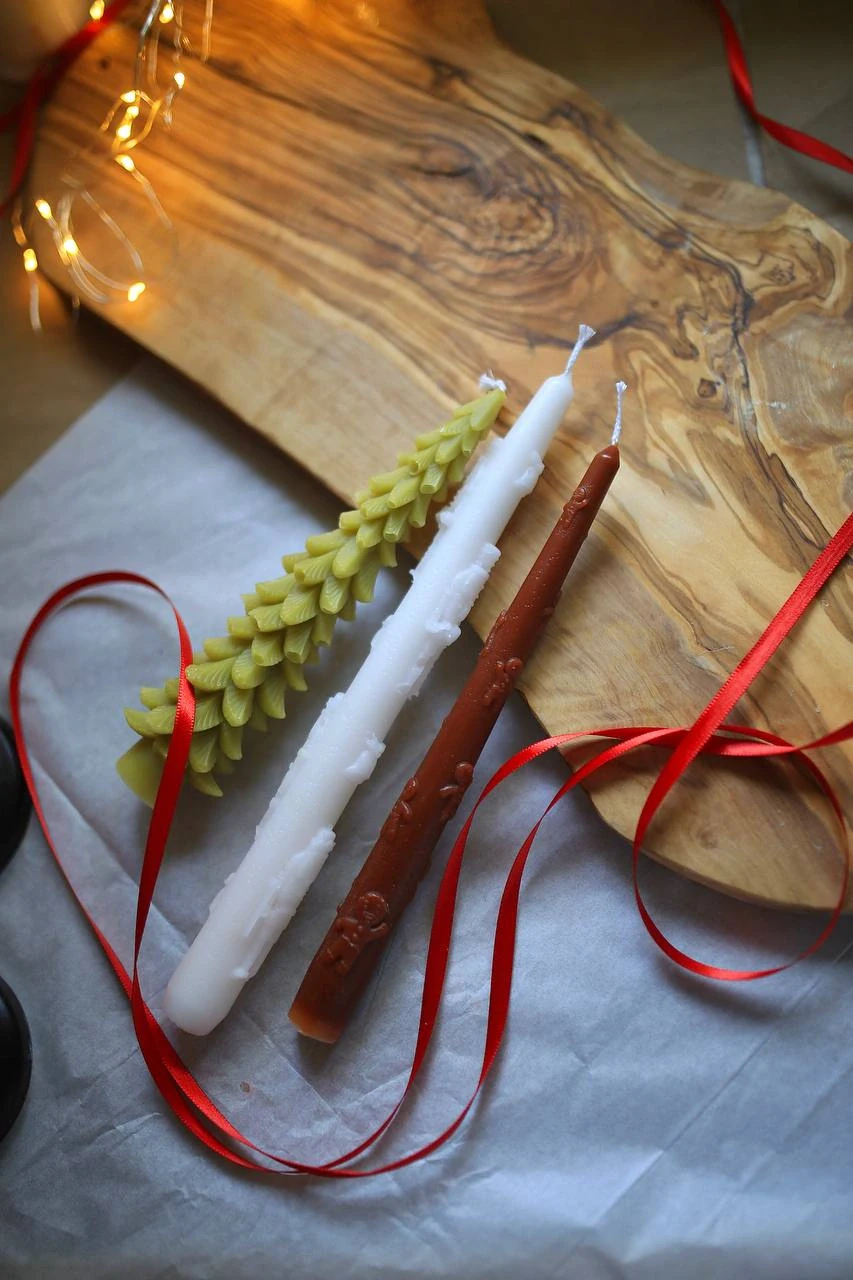 Set of 3 Christmas Beeswax Taper Candles