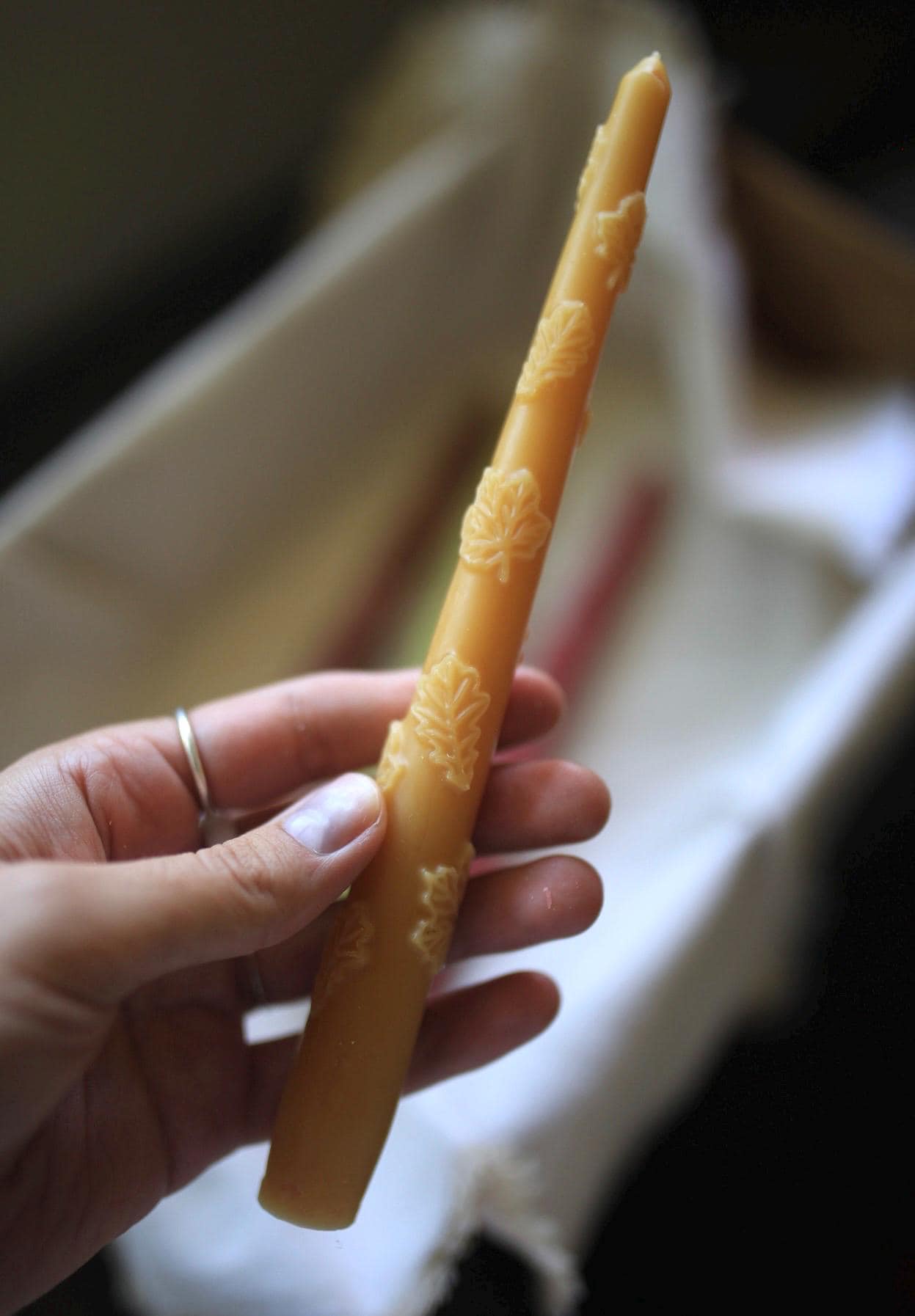 Oak Leaf Beeswax Taper Candle 3